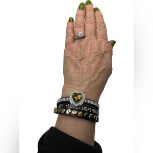 Black Leather Heart Snap Criss Cross Bracelet & Multicolor 18mm Ginger Snap NWT